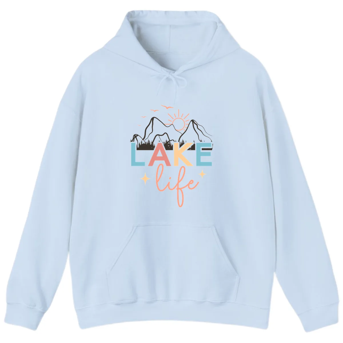 Mountain Lake Life Typography Hoodie in Light Blue